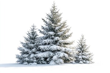 Fototapeta premium Spruce covered with snow isolated on white background winter forest