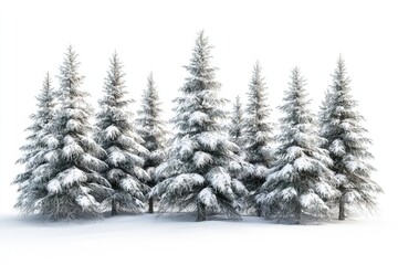 Spruce covered with snow isolated on white background  winter forest