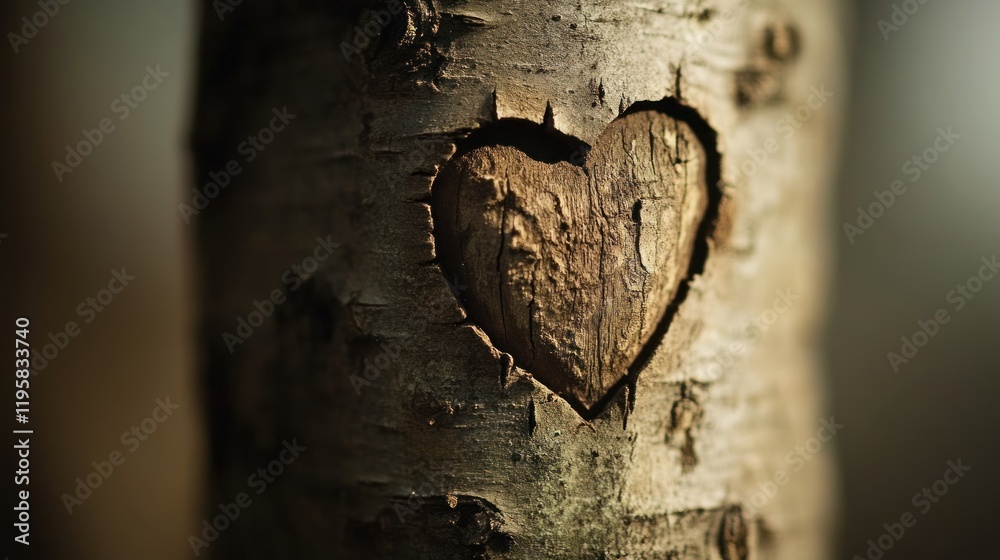 Poster carved heart shape in tree bark texture
