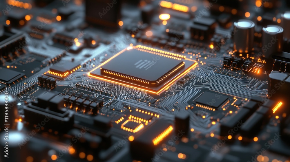 Aufkleber Illuminated Central Processing Unit On Circuit Board