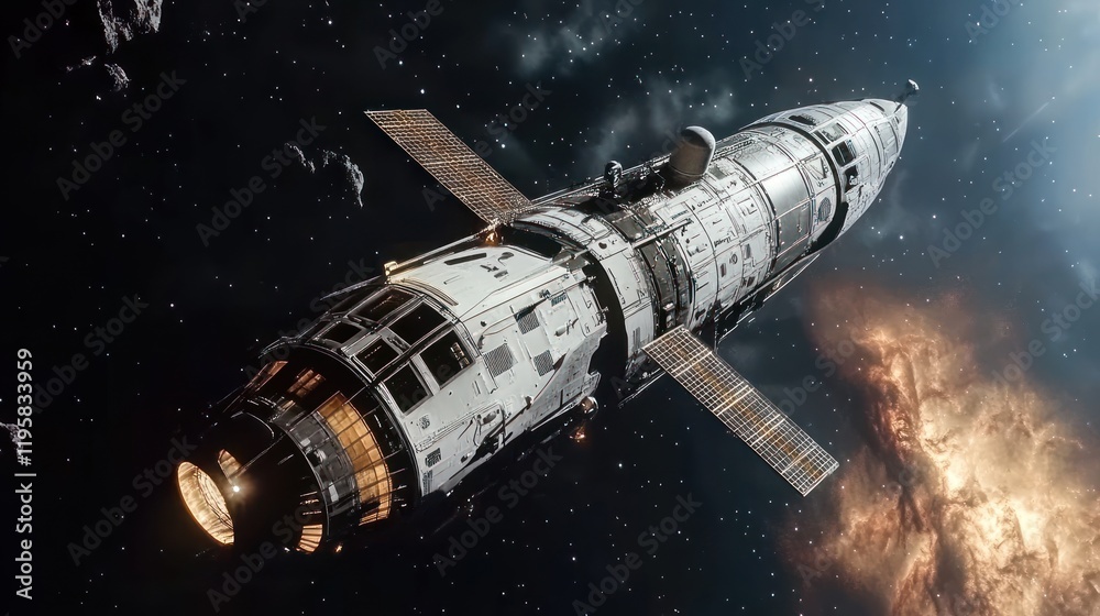 Aufkleber futuristic spaceship navigating stellar nebula
