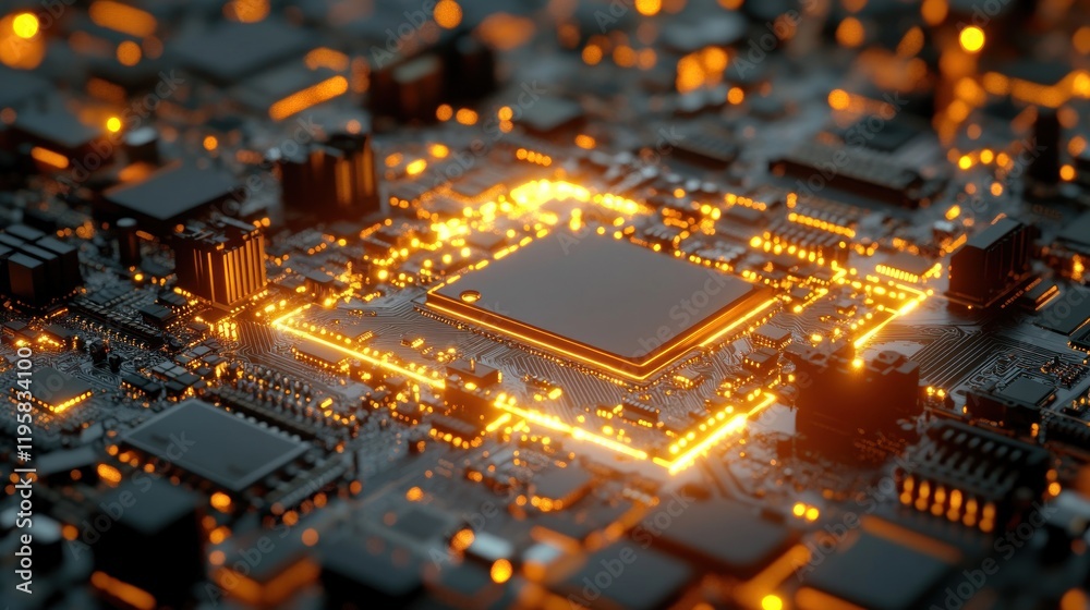 Poster Illuminated Central Processing Unit on Circuit Board