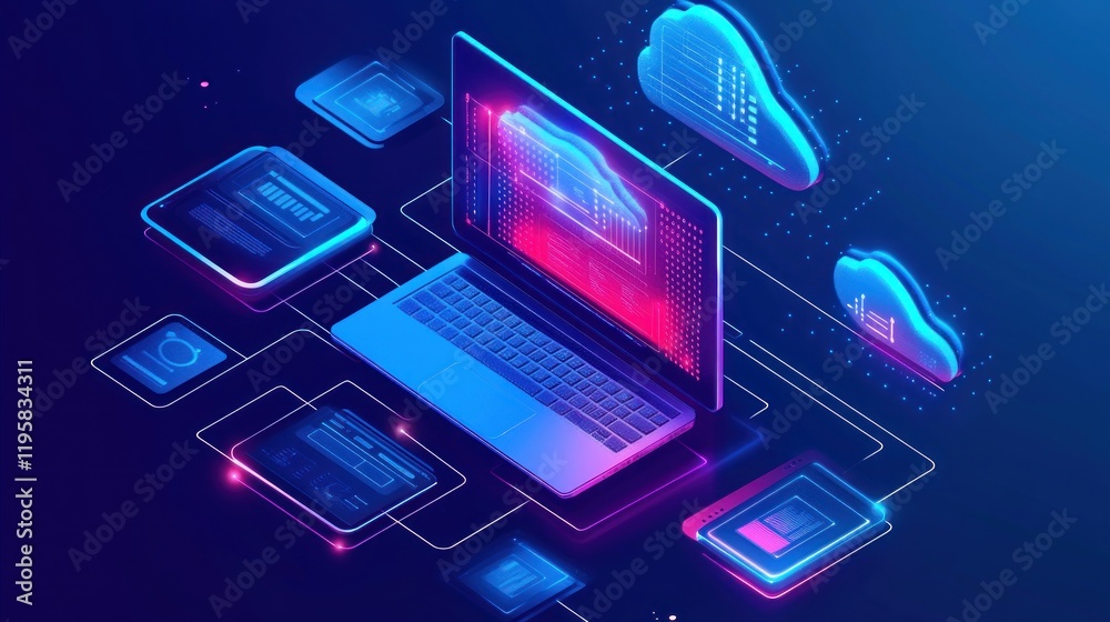 Poster Laptop Connected To Cloud Computing Network System
