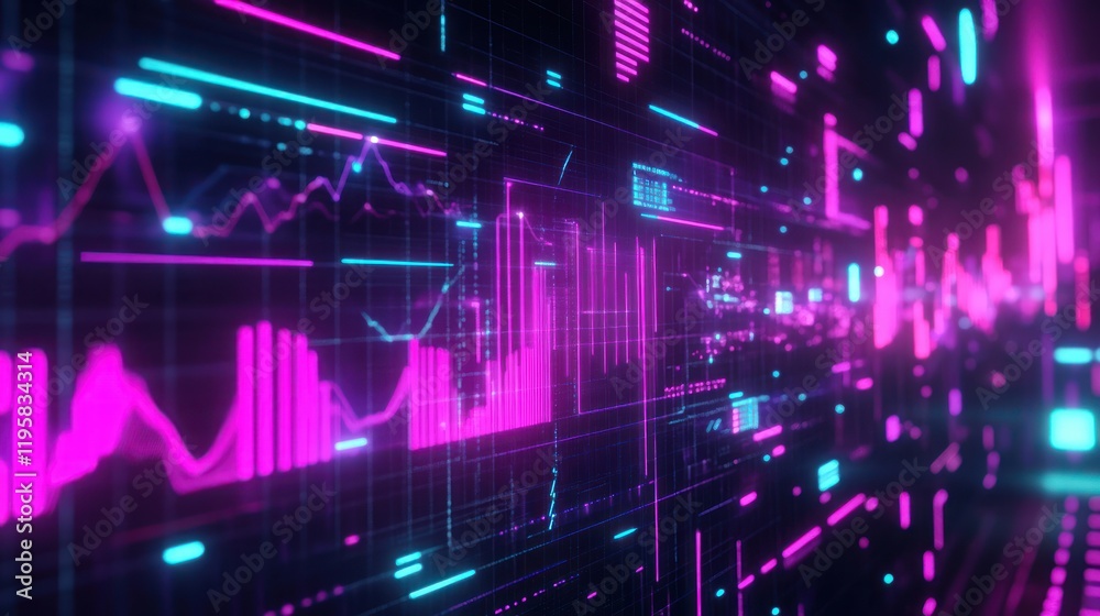 Poster Abstract Neon Data Visualization Showing Graphs And Charts