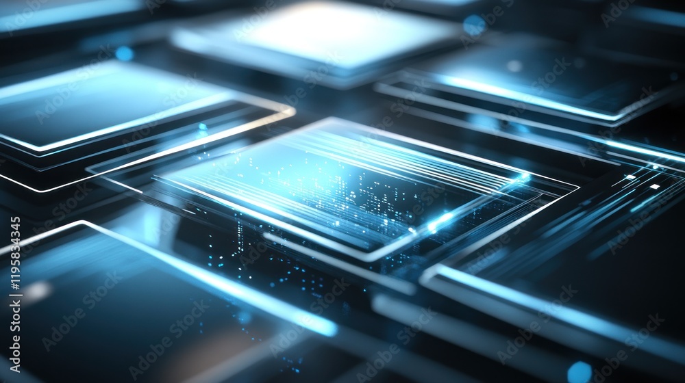 Poster Abstract Blue Digital Interface Showing Data Streams