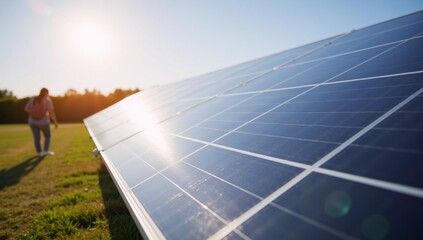 Solar panel close-ups showcasing sustainable energy absorption under bright skies