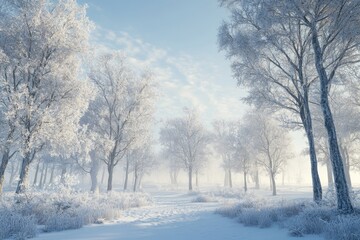 Fototapeta premium Winter beautiful landscape with trees covered with hoarfrost Winter