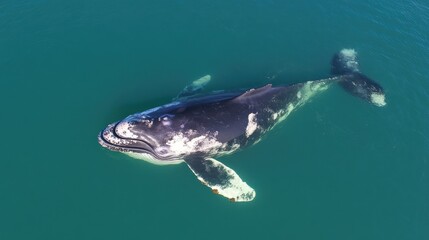Naklejka premium Aerial View of a Humpback Whale in the Ocean