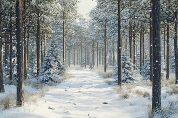 winter forest in the park spruce