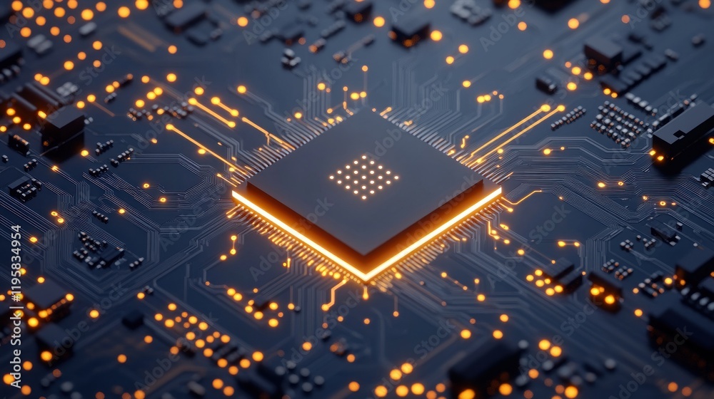 Aufkleber Illuminated Central Processing Unit On Circuit Board
