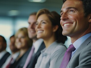 Obraz premium Professionals listening to colleague speaking, smiling