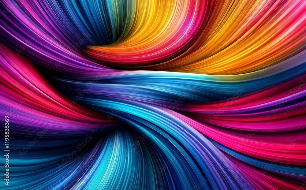 Poster cyber field information flow depicted in 3d through abstract lines and rays on a wavy surface