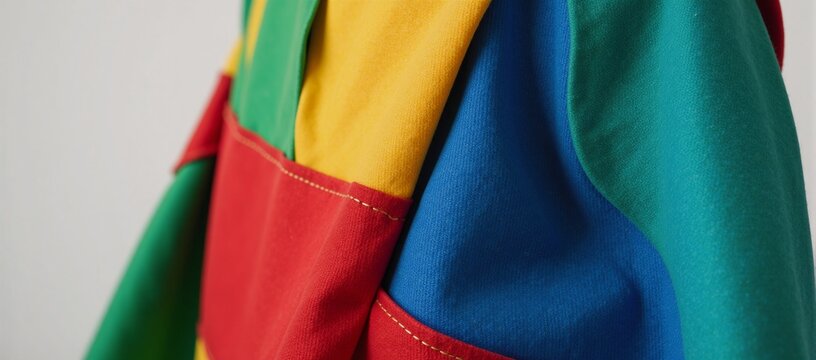 Illustration showcases an up-close view of a colorful eco-superheros capel made from reclaimed materials