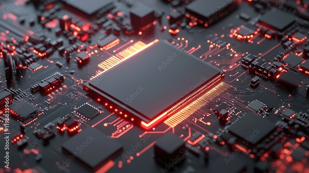 Aufkleber Illuminated Central Processing Unit On Circuit Board