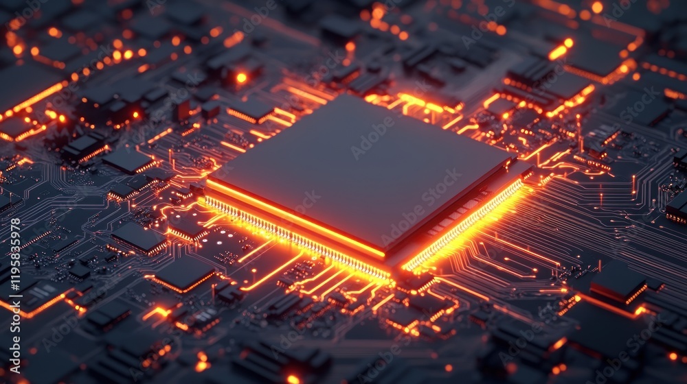 Poster Illuminated Circuit Board Shows Central Processing Unit