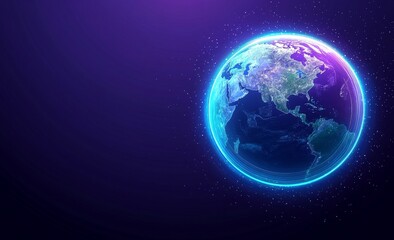 Fototapeta premium The global wireless network. Blockchain technology will define the digital future. Peering database. 3D illustration depicting a hologram of a globe on a polygonal grid