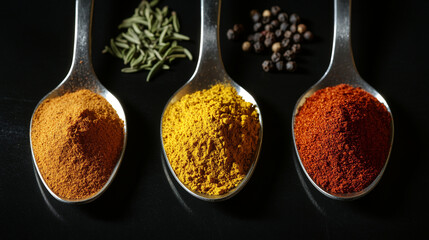 Variety of Herbs and spices for cooking on dark background