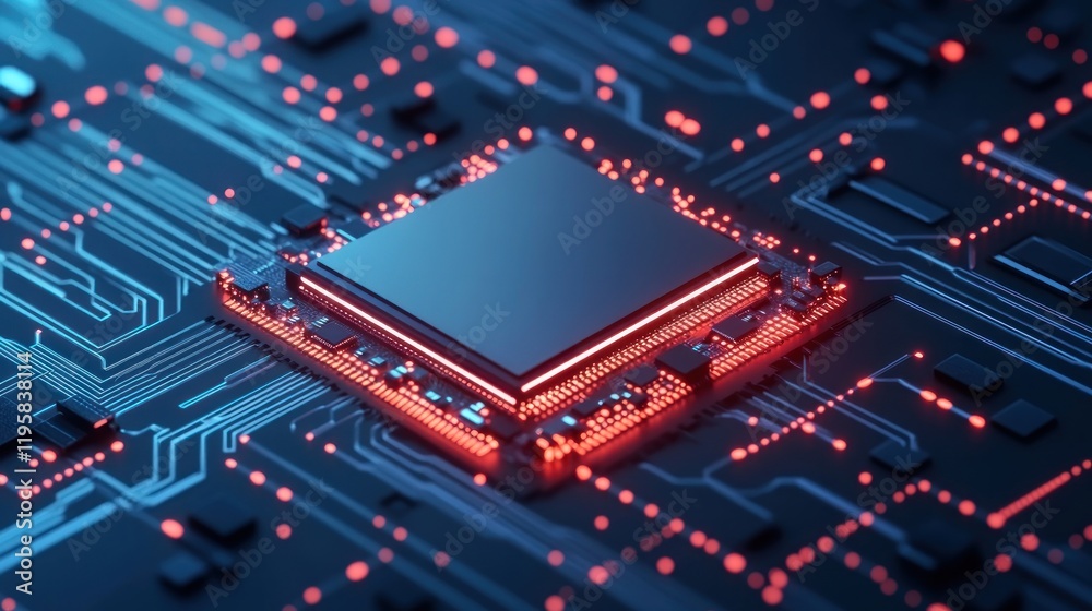 Poster Illuminated Microchip On Circuit Board Technology