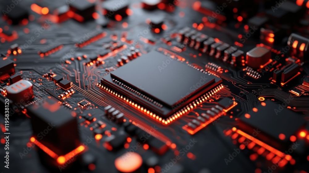 Poster Illuminated Circuit Board Shows Central Processing Unit