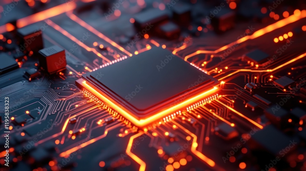 Poster Illuminated Central Processing Unit On Circuit Board