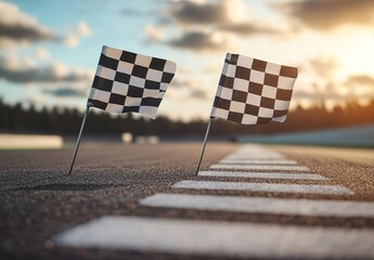 Two checkered flags on a race track used as finish mark