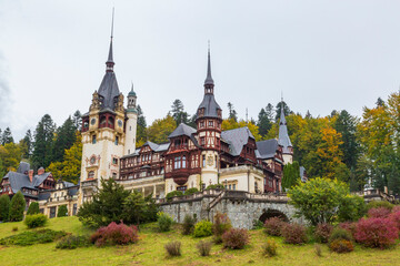 Romania, Carpathian Mountains, Prahova County, Sinaia. Peles Castle, Castelul Peles. Exterior....