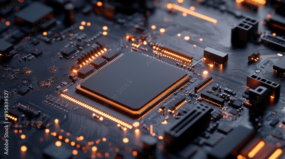 Poster Illuminated Central Processing Unit On Circuit Board