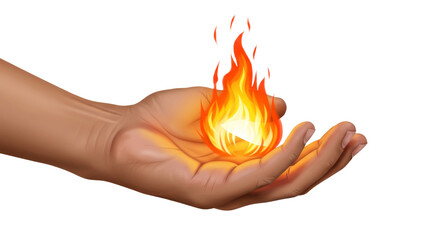 Hand & Fingers Holding a Flame, Playing with Fire, Hot Burn, Isolated Transparent PNG