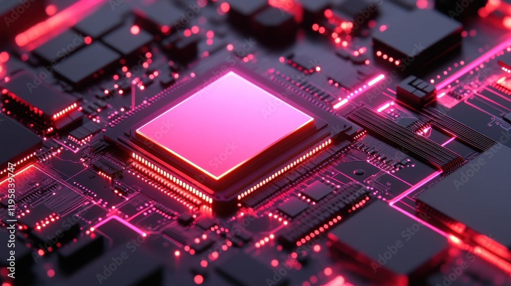 Poster Illuminated Central Processing Unit on Circuit Board