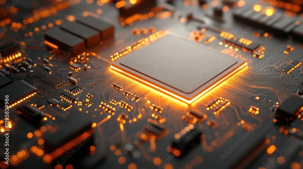Poster Illuminated Central Processing Unit On Circuit Board