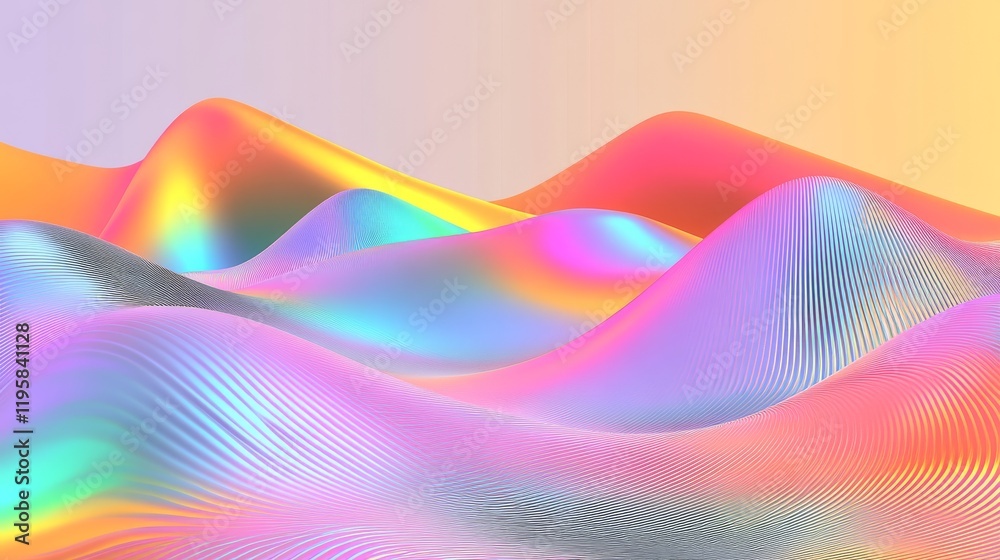 Poster interconnected strings in a big data environment. 3d depiction of wavy cyberspace