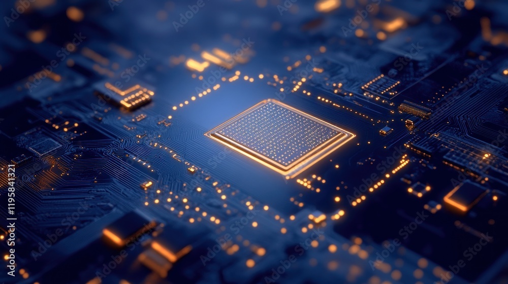 Poster Illuminated Central Processing Unit On Circuit Board
