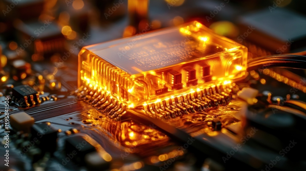 Poster Illuminated Microchip On Circuit Board Technology