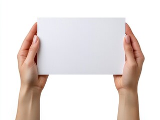 Hands holding empty card, ready to write or draw.