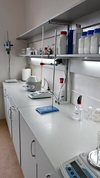 advanced chemical laboratory for cosmetics formulation and testing. High quality FullHD footage