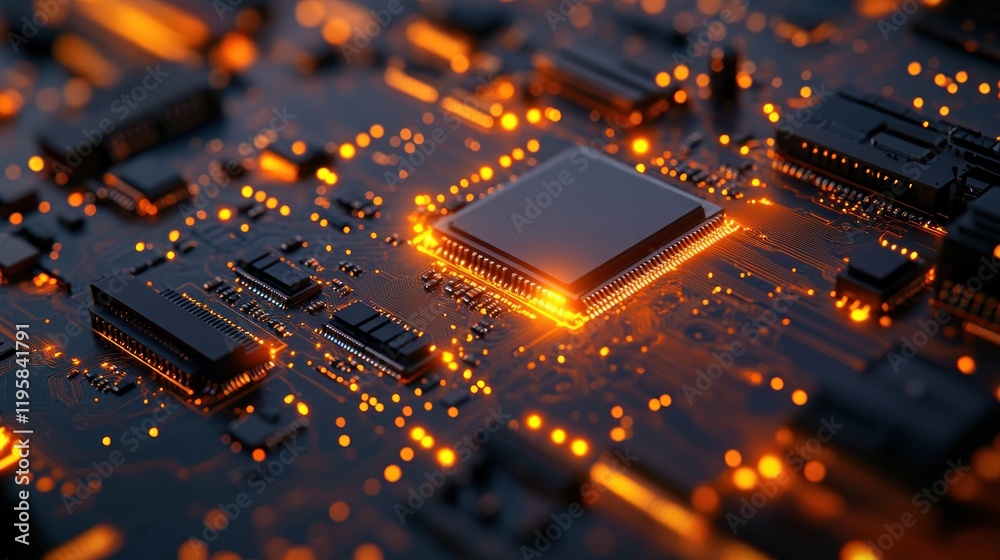 Poster Illuminated Central Processing Unit on Circuit Board