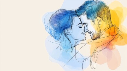 Romantic watercolor sketch of a couple in a loving embrace with soft pastel shades symbolizing intimacy passion and emotional connection in an artistic depiction
