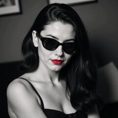 Vintage-style sunglasses and lipstick portrait featuring an adult subject Lipstick Portrait with...