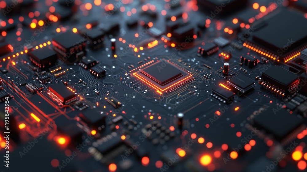 Poster Illuminated Computer Circuit Board Central Processing Unit