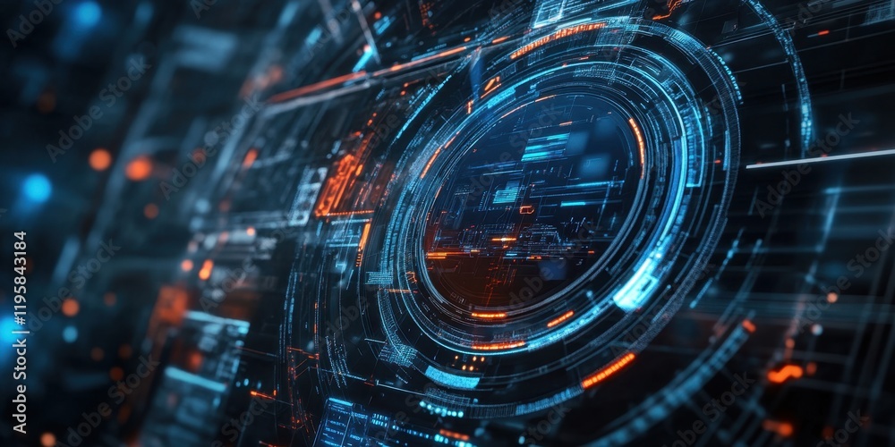 Poster vivid abstract patterns of illuminated circuitry create a complex visual representation of technolog