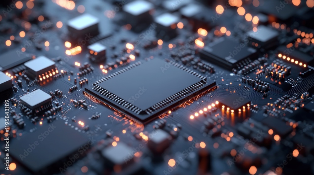 Poster Illuminated Central Processing Unit On Circuit Board