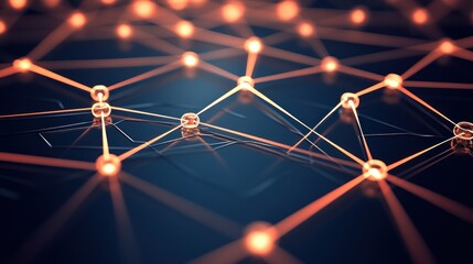 Illuminated Network Nodes Connected By Lines