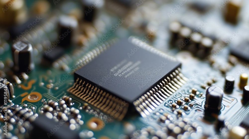 Poster Closeup view of a microchip on a circuit board