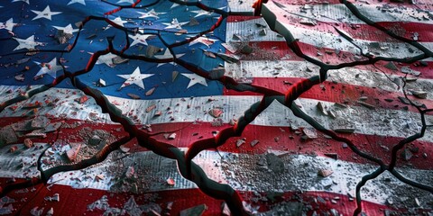 Shattered American flag on display, symbolizing the challenges faced by a nation.