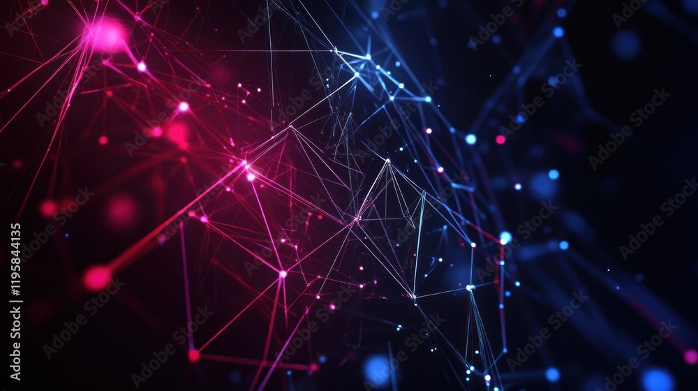 Poster Abstract Network Web Red Blue Illuminated Lines