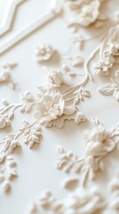 White Floral Embossed Wall Design with Intricate Details