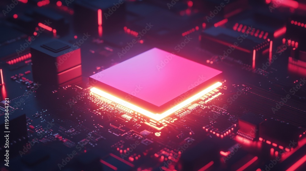 Poster Illuminated Central Processing Unit on Circuit Board