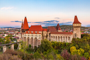 Fototapeta premium Romania, Hunedoara. Corvin Castle, Gothic-Renaissance castle, one of the largest castles in Europe.