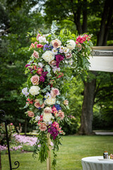 Wedding dicaration setting and table with flowers