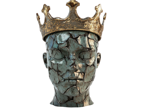 Isolated Cracked Head with Golden Crown 3D Render